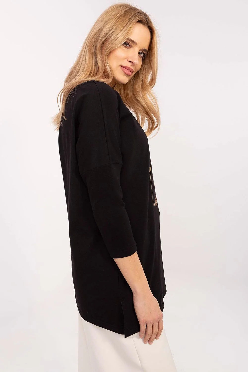 Chemisier Femme à Manches 3/4 en Coton Élasthanne, Coupe Allongée, Imprimé Animal, Taille Polyvalente, Confort Maximisé