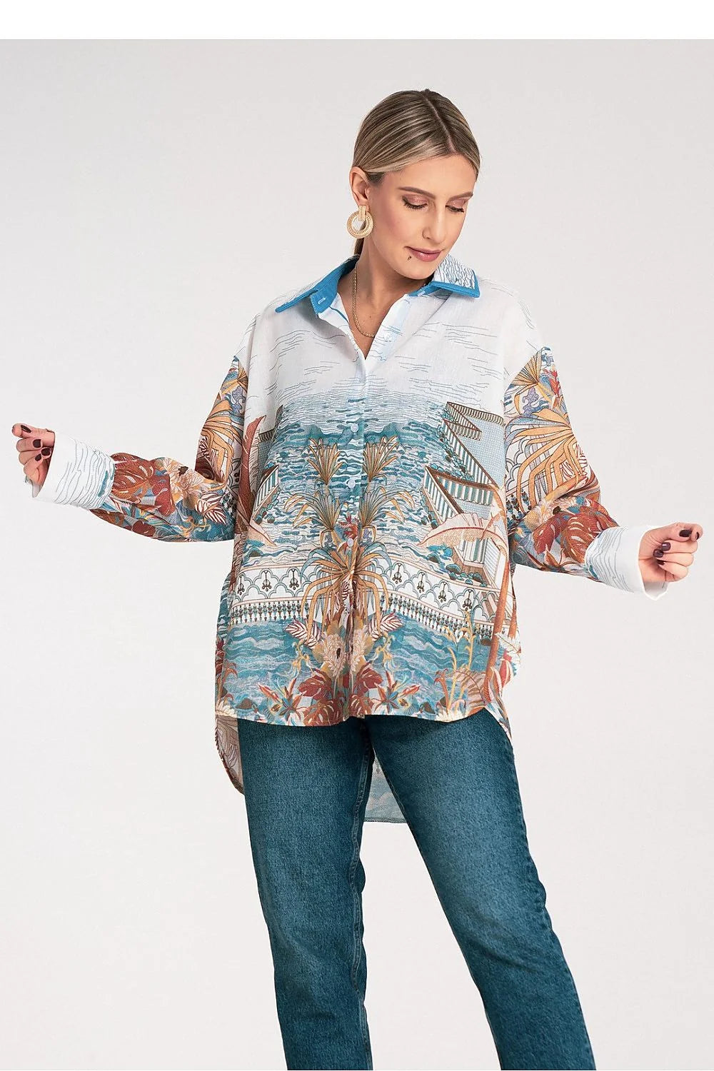 Chemise manche longue design artistique paysages architecture naturelle coton stretch taille universelle confort femmes