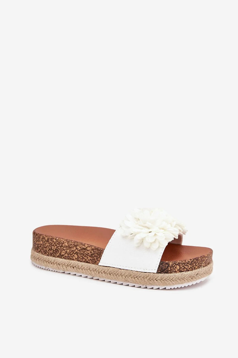 sandales femme espadrille compensée plateforme liège tressé bride large textile blanche fleur tissu bout ouvert semelle crantée bohème estivale confortable