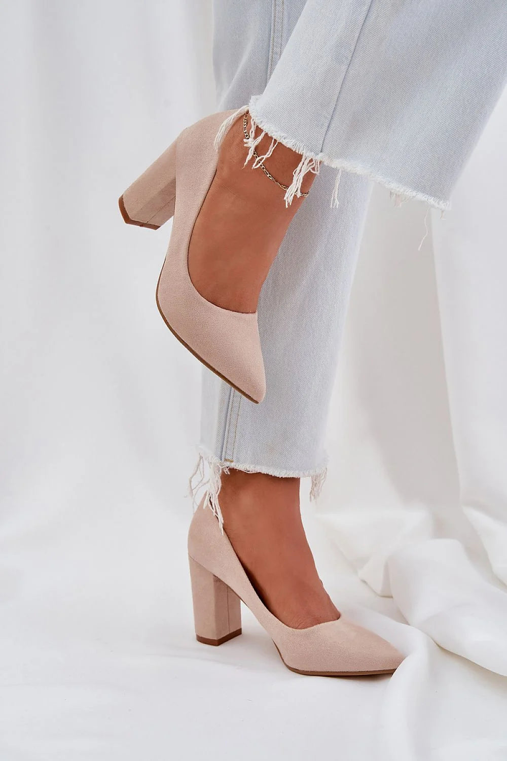Escarpins talon large Step in style cuir sué pointu élégant moderne rose pâle confort occasionnels femmes