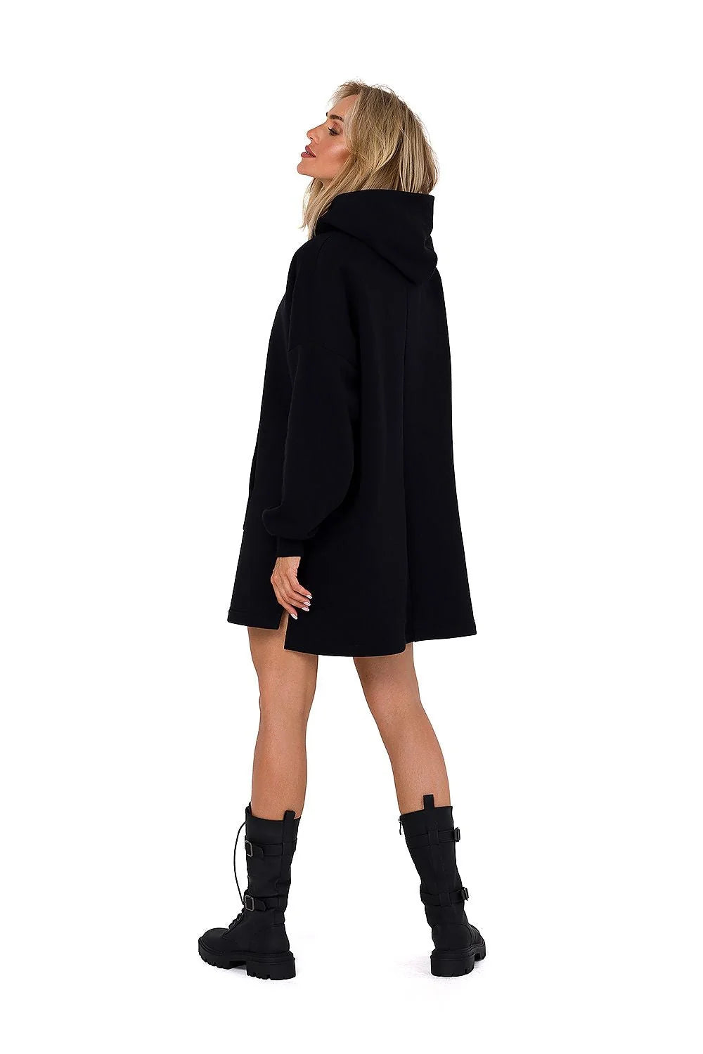 Robe de jour Moe Sweatshirt femme capuche manches longues style oversize couleur noire coton polyester taille ajustable poche kangourou