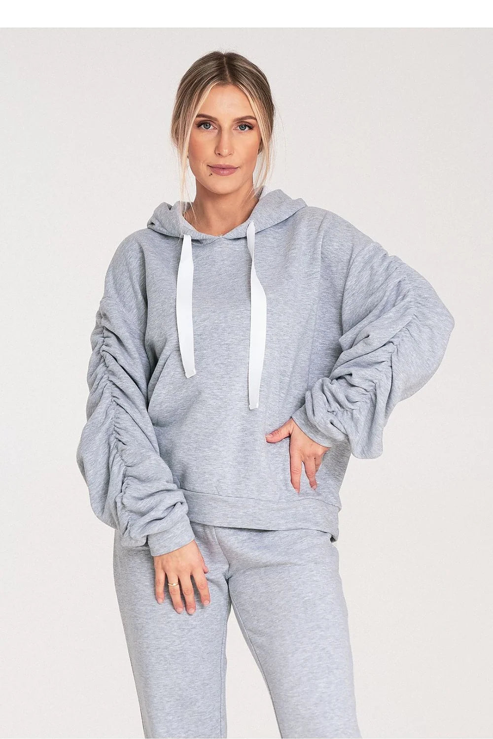 Sweatshirt Figl à capuche en coton épais manches longues poignets côtelés poche avant taille ajustable femme