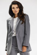 Blazer femme Awama style intemporel rayures verticales tissu polyester elastane coupe oversize manches longues boutons assortis
