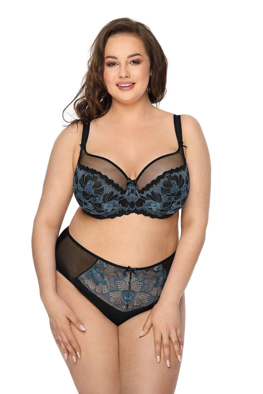 Soutien-gorge élégant sensuel noir bleu marine tulle brodé bretelles réglables fermeture à crochet femme