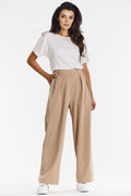 ensemble AWAMA femme tshirt blanc coton doux respirant coupe droite pantalon beige palazzo taille haute plis poches latérales tombé fluide