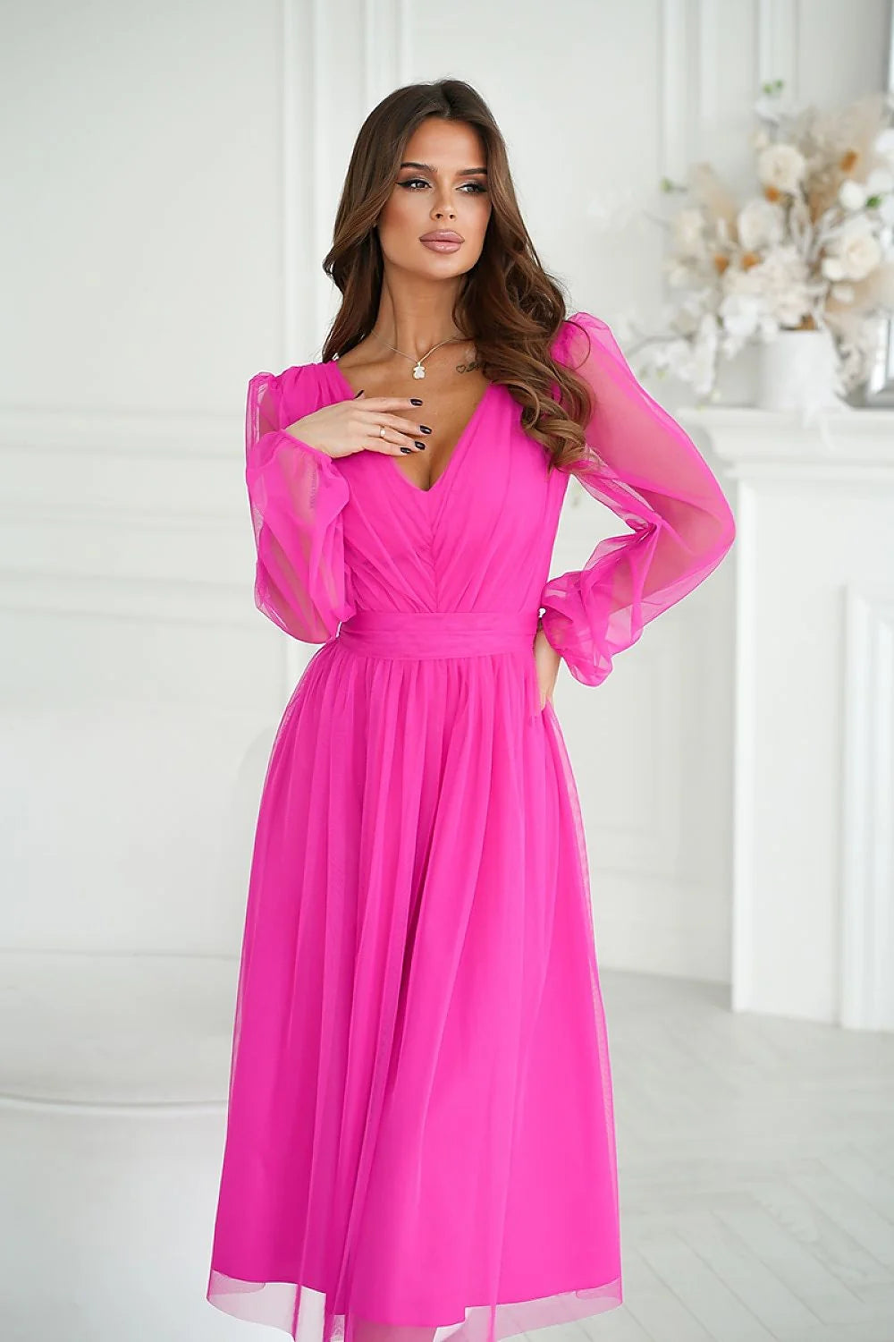 Robe de soirée élégante longue manches longues dos nu dentelle noire taille ajustable femme