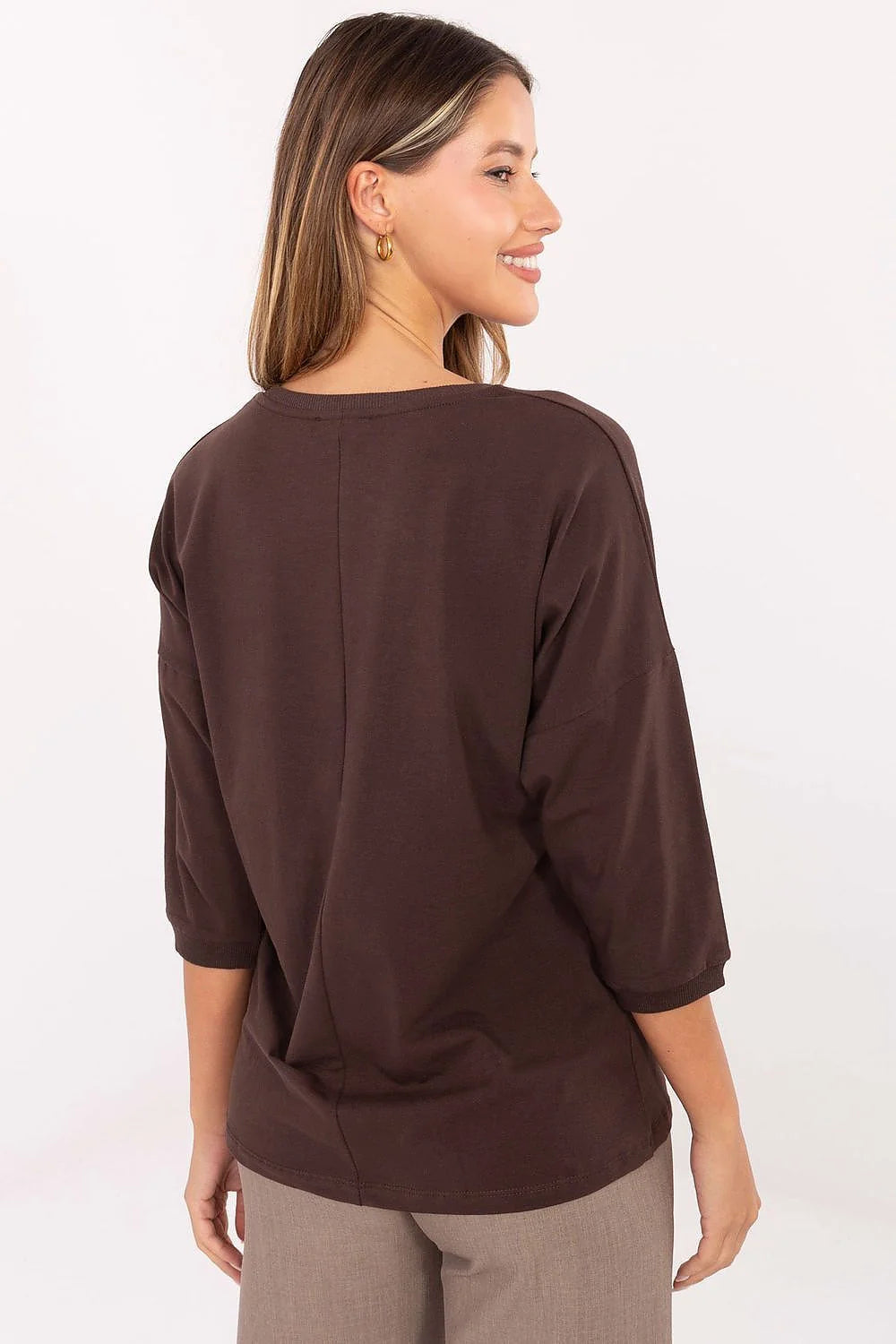 chemisier femme décontracté imprimé métallisé argenté plaque plumes blanches coton doux élasthanne stretch manches trois quart col rond