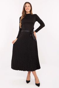 jupe plissée midi féminine élégante viscose élasthanne fluide soyeuse taille élastique ceinture ruban satiné nouée strass scintillants noir évasée raffinée