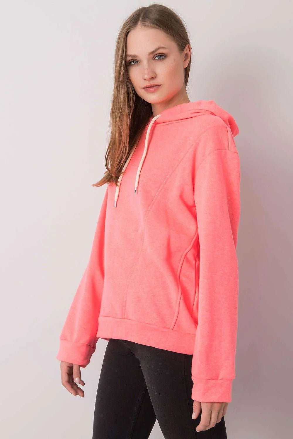 hoodie femme jaune fluo coton elasthanne molleton doux coupe ample épaules tombantes manches longues capuche doublée cordon blanc réglable