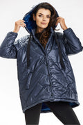 Veste femme matelassée bleu nuit capuche longues manches polyester style moderne fonctionnel