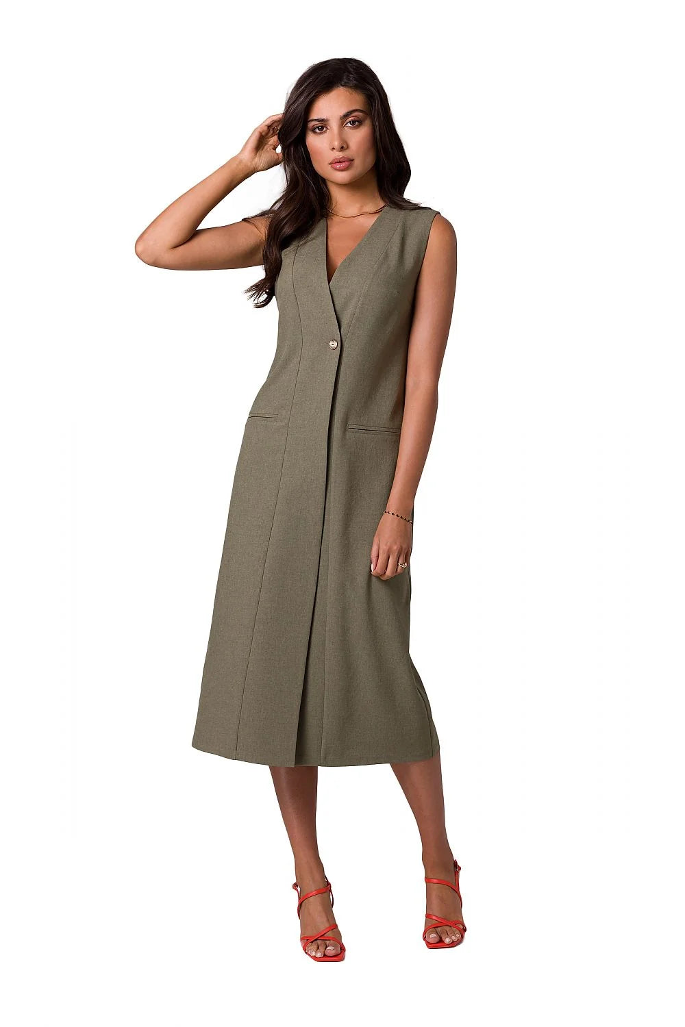 Robe blazer sans manches style élégant pour femme, coupe ajustée, blanche, polyester, occasion formelle, été