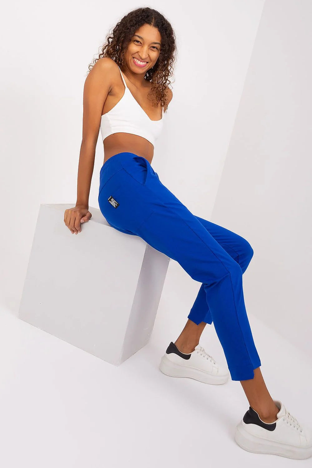 Ensemble sportif femme basique survêtement jogging sportif casual confortable ajusté couleur bleu blanc