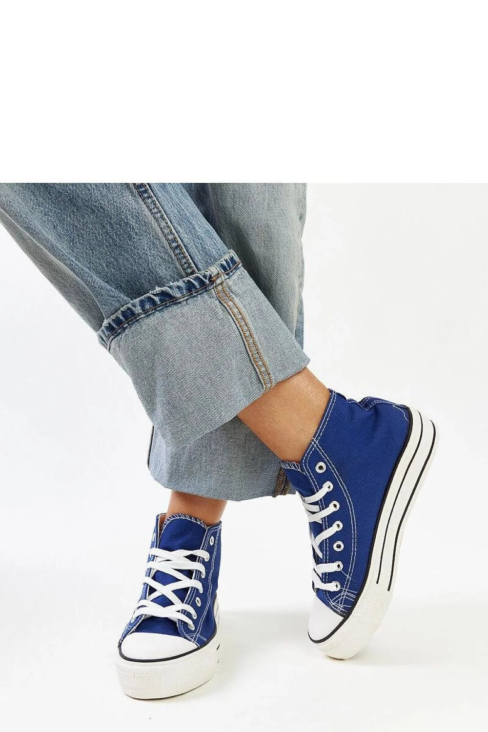 baskets montantes Solea toile bleu roi vintage casual semelle épaisse caoutchouc blanche bande noire bout renforcé