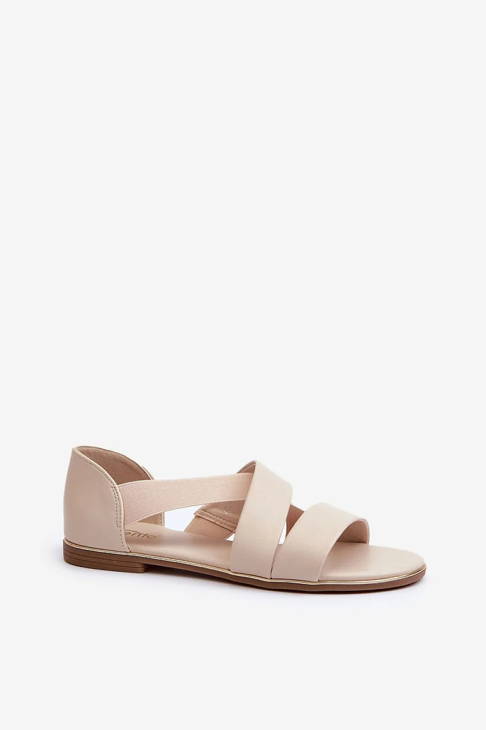 sandales femme minimalistes plates beige cuir synthétique brides larges croisées élastique arrière semelle rembourrée petit talon compensé confort ville vacances