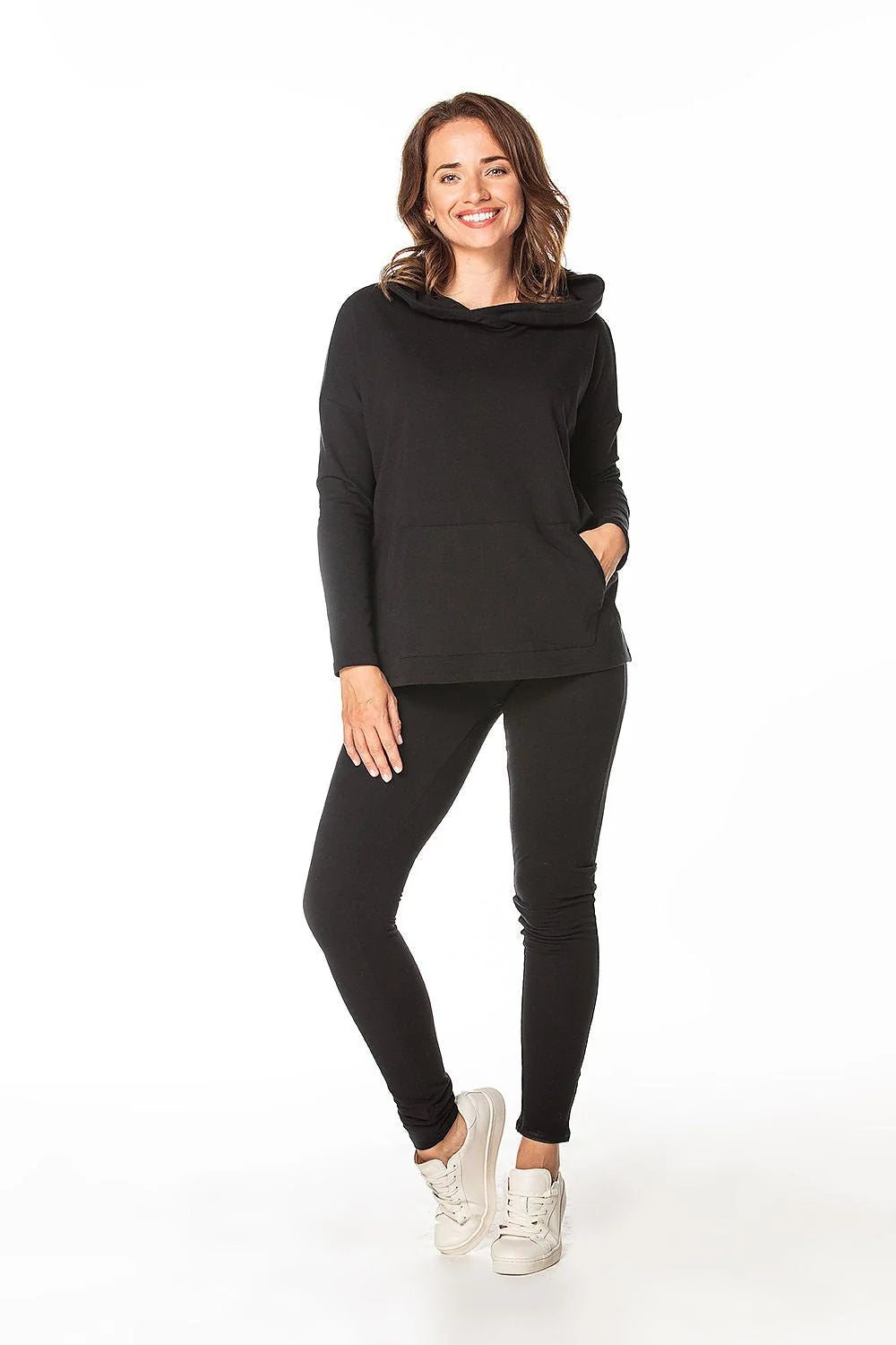 Sweatshirt et pantalon assorti pour femme, noir, coton polyester, style décontracté, coupe ample et slim, ensemble moderne