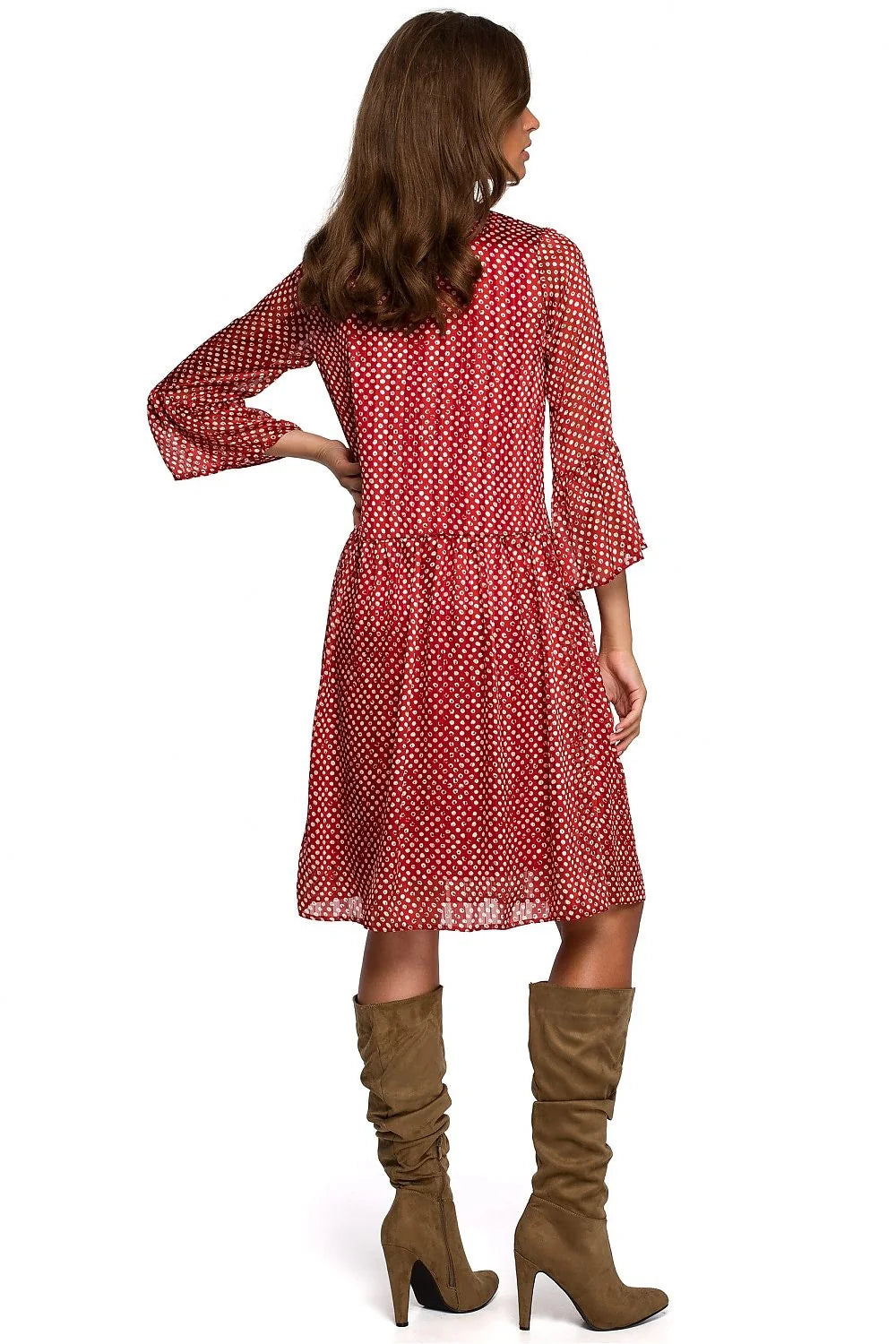 Robe en polyester chic décontractée motifs à pois manches longues évasées pour femmes élégantes et stylées
