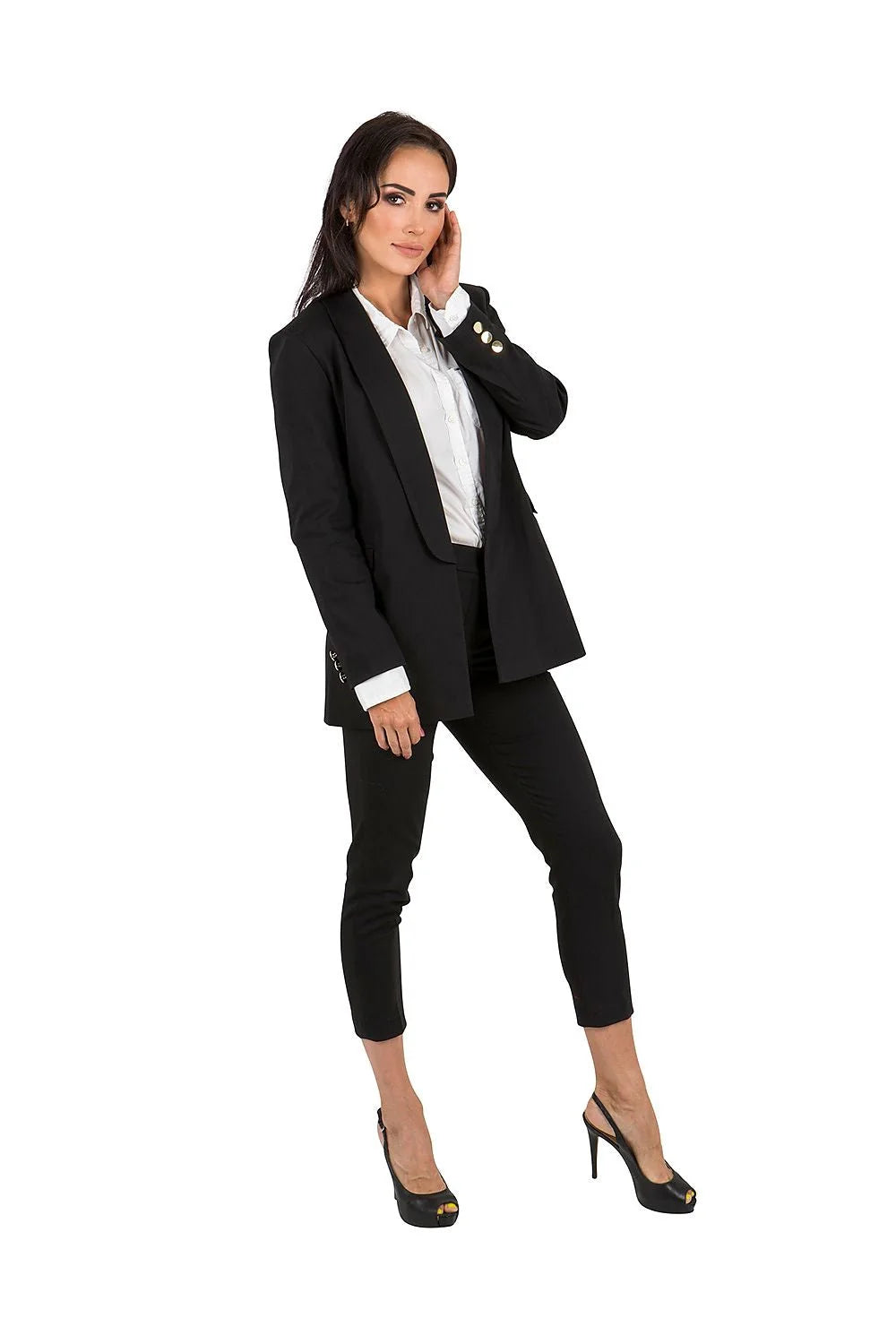Veste et pantalon tailleur pour femme style professionnel élégant rose pâle matière légère extensible