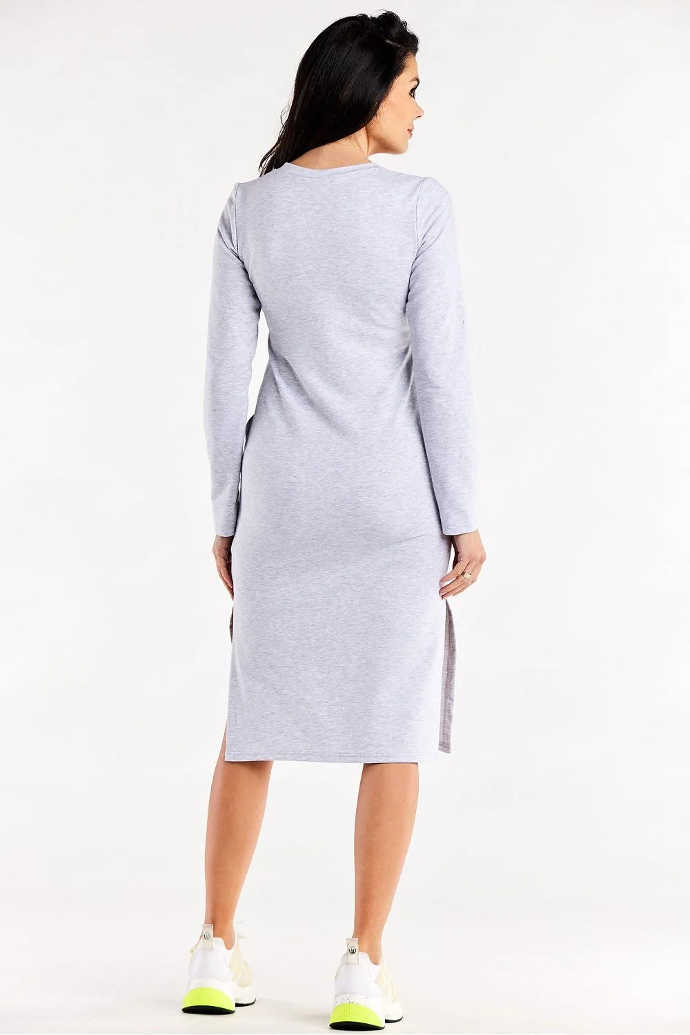 Robe de jour Infinite You en coton doux, style ajusté, manches longues, fentes latérales, tailles S à XL pour femme