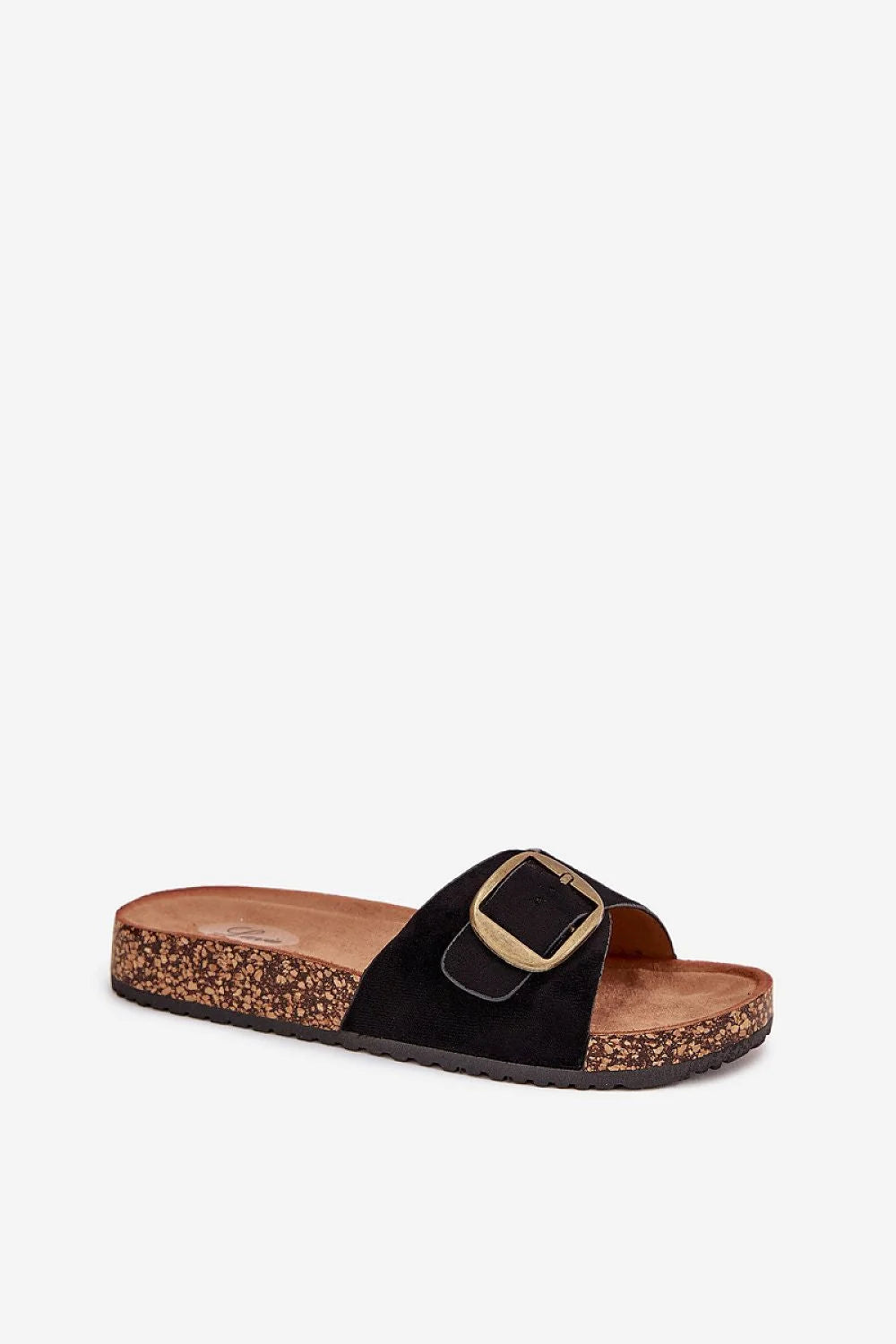 mules femme suédine écologique plateforme liège boucle oversize laiton bride large semelle profilée confort estivales faciles enfiler noires