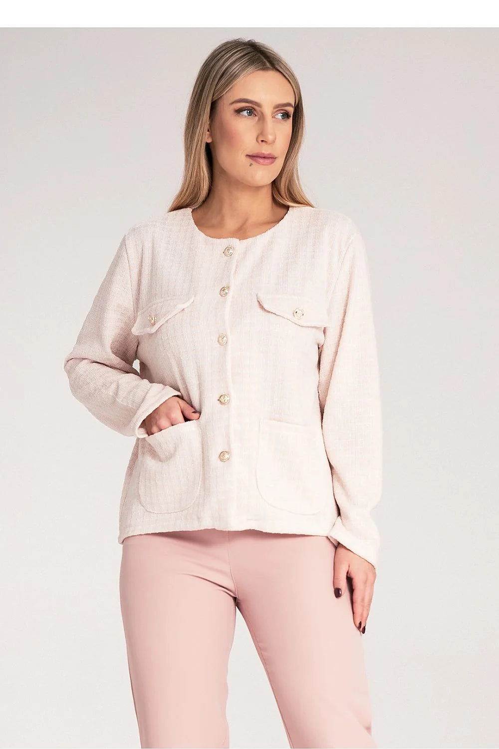 Blazer femme style Chanel tissu texturé coton 55 polyester 45 taille ajustable blazer femelle occasionnels semi-formelles