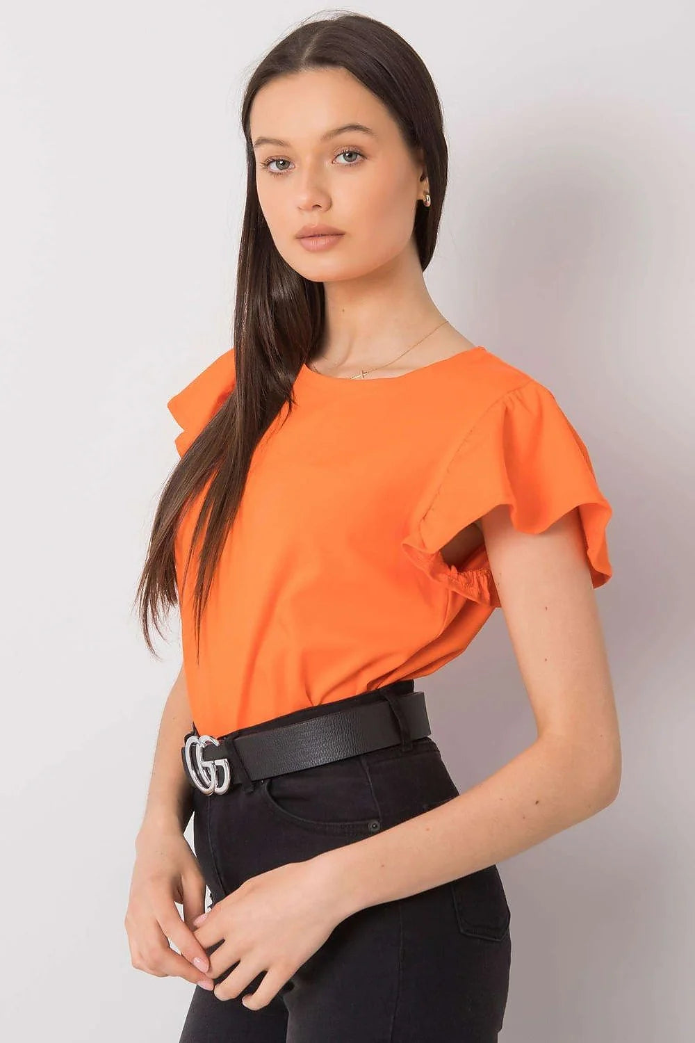 chemisier femme crop noué devant fuchsia manches courtes volants encolure ronde coton lycra stretch cintré taille haute léger respirant