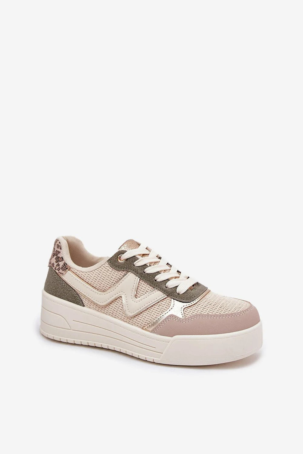 baskets femme plateforme beige rosé suédé kaki métallisé doré mesh respirant cuir écologique lacets contrastants semelle compensée blanche