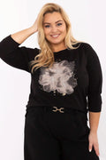 Chemisier pour femme taille grande motif floral trois-quarts élasthanne coton noir doré soirée quotidien