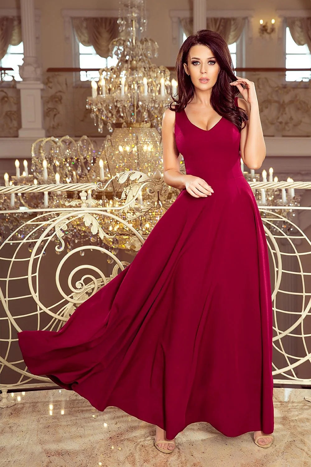 Robe longue élégante sans manches en satin bordeaux pour femme, robe de bal classeuse pour soirées et mariages