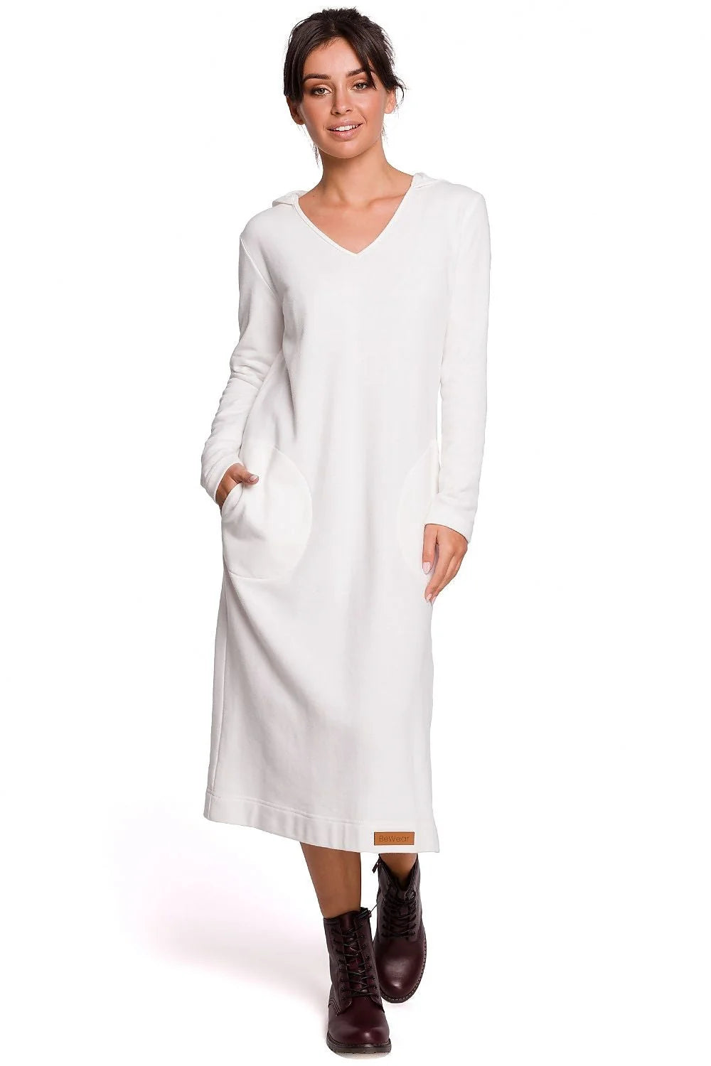 Robe longue maille coton ample élégante et confortable avec fente moderne pour femme décontractée