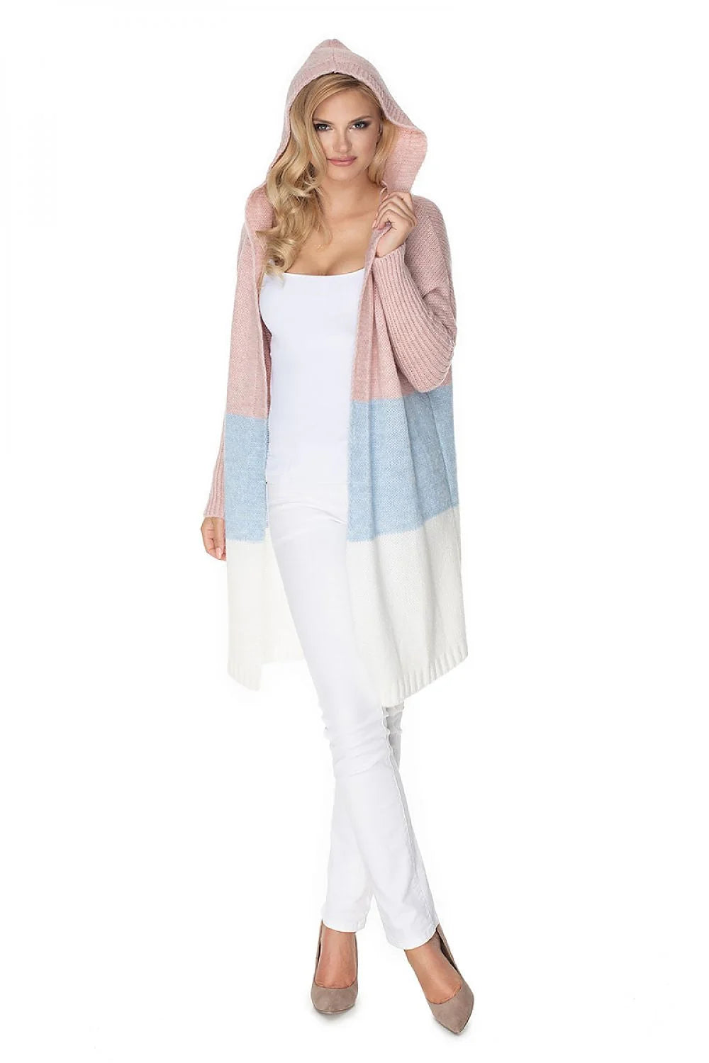 Cardigan tricot en laine coupe ample moderne blocs de couleur pastel pour femmes printemps automne