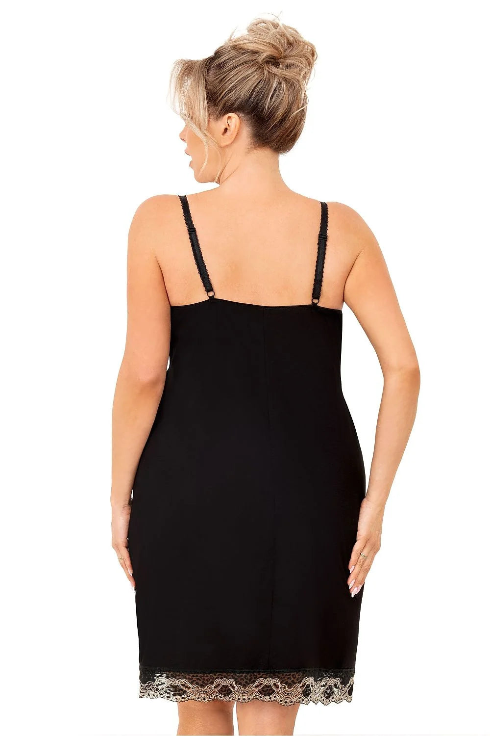 Chemise de nuit Donna nuisette élégante noire dentelle ajustable grandes tailles femmes confortable
