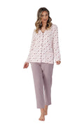 Pyjama pour femmes élégant manches longues motifs pois roses et rouges pantalon 7/8 coupe ample tissu doux