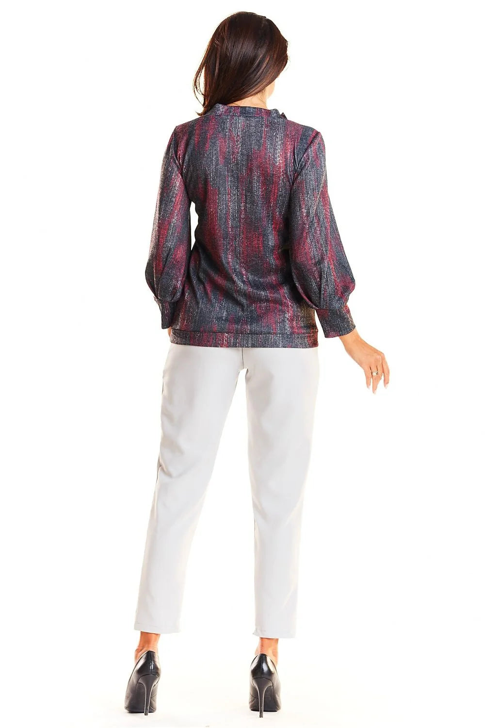 Haut élégant en tissu texturé à manches longues avec motif abstrait pour femme moderne chic