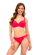 bikini deux pièces fuchsia rembourré armatures pushup bretelles réglables culotte échancrée liens latéraux embouts dorés tissu stretch maintien