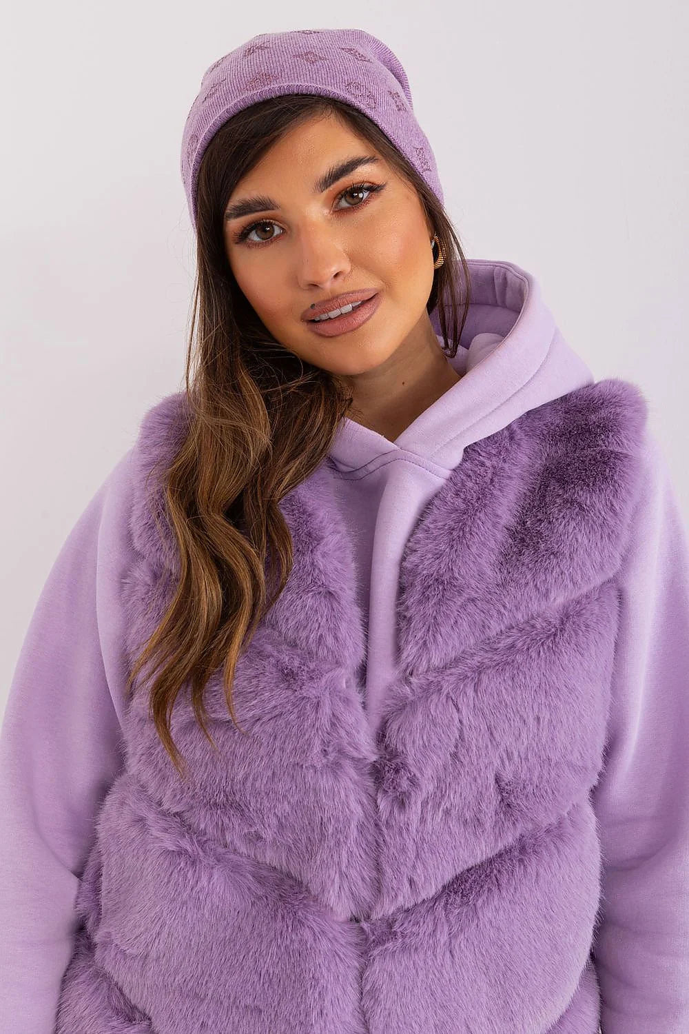 Bonnet d'hiver en cachemire pour femme avec strass, style décontracté, couleur lavande pastel, matériau acrylique-coton-cachemire