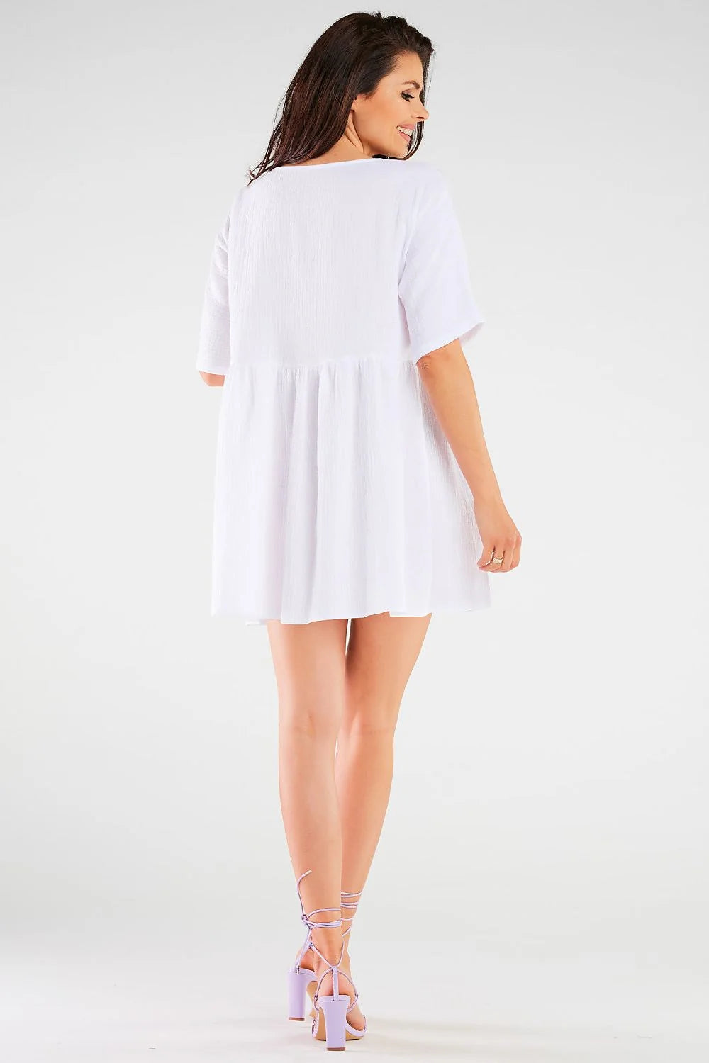 Robe de jour femme style décontracté coton 92% lycra 8% coupe ample manches courtes poches intégrées