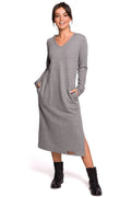 Robe longue maille coton ample élégante et confortable avec fente moderne pour femme décontractée