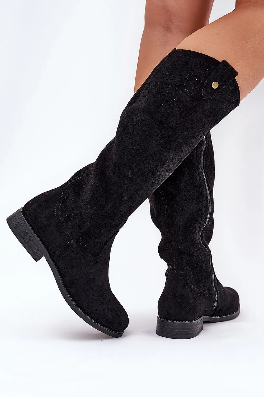 Bottes cuissardes Step in style en éco-daim noir, style classique, talon plat, fermeture éclair latérale, confort toute la journée, femme