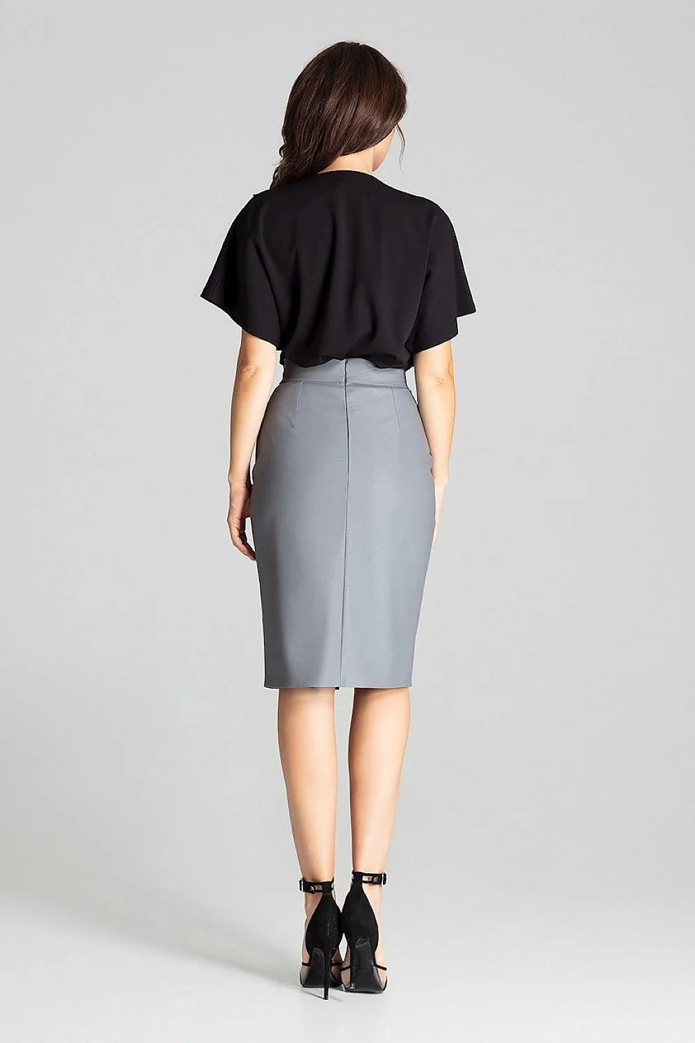 Jupe crayon écologique grise femme taille haute élégante polyester élasthanne fente centrale mode responsable
