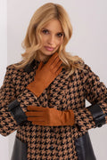 Gants élégants pour femmes en tissu lisse et isolant, fleurs brodées sur l'index, coton 60%, élasthanne 5%, polyester 35%, style classique et moderne