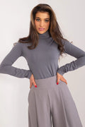Haut col roulé ajusté en jersey stretch gris Chemisier Lakerta pour femme manches longues coupe près du corps