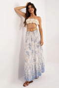 Robe deux pièces bohème estival imprimé paisley motif floral viscose deux teintes bleu beige femme