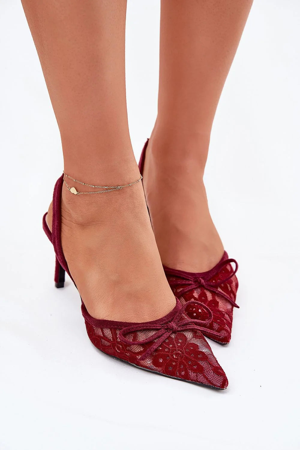 Escarpins à talons hauts en dentelle bordeaux pour femmes, style élégant, occasion formelle, talon 8 cm, taille 36-39