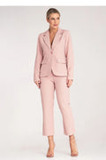 Tailleur-pantalon féminin élégant coupe ajustée rose pâle veste à col à revers pantalon droit polyester 5% élasthanne 95%