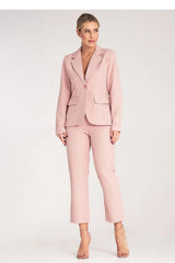 Tailleur-pantalon féminin élégant coupe ajustée rose pâle veste à col à revers pantalon droit polyester 5% élasthanne 95%