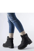 Bottines noires pour femmes design robuste moderne cuir synthétique fermeture éclair lacets confort froid urban style