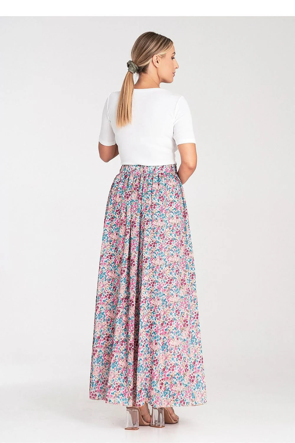 Jupe longue fleurie deux pièces taille haute tissu fluide viscose polyester femme été printemps