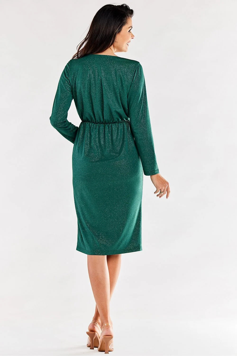 Robe de soirée élégante longue manches longues encolure V croisée taille ajustable tissu métallisé rouge vif femme