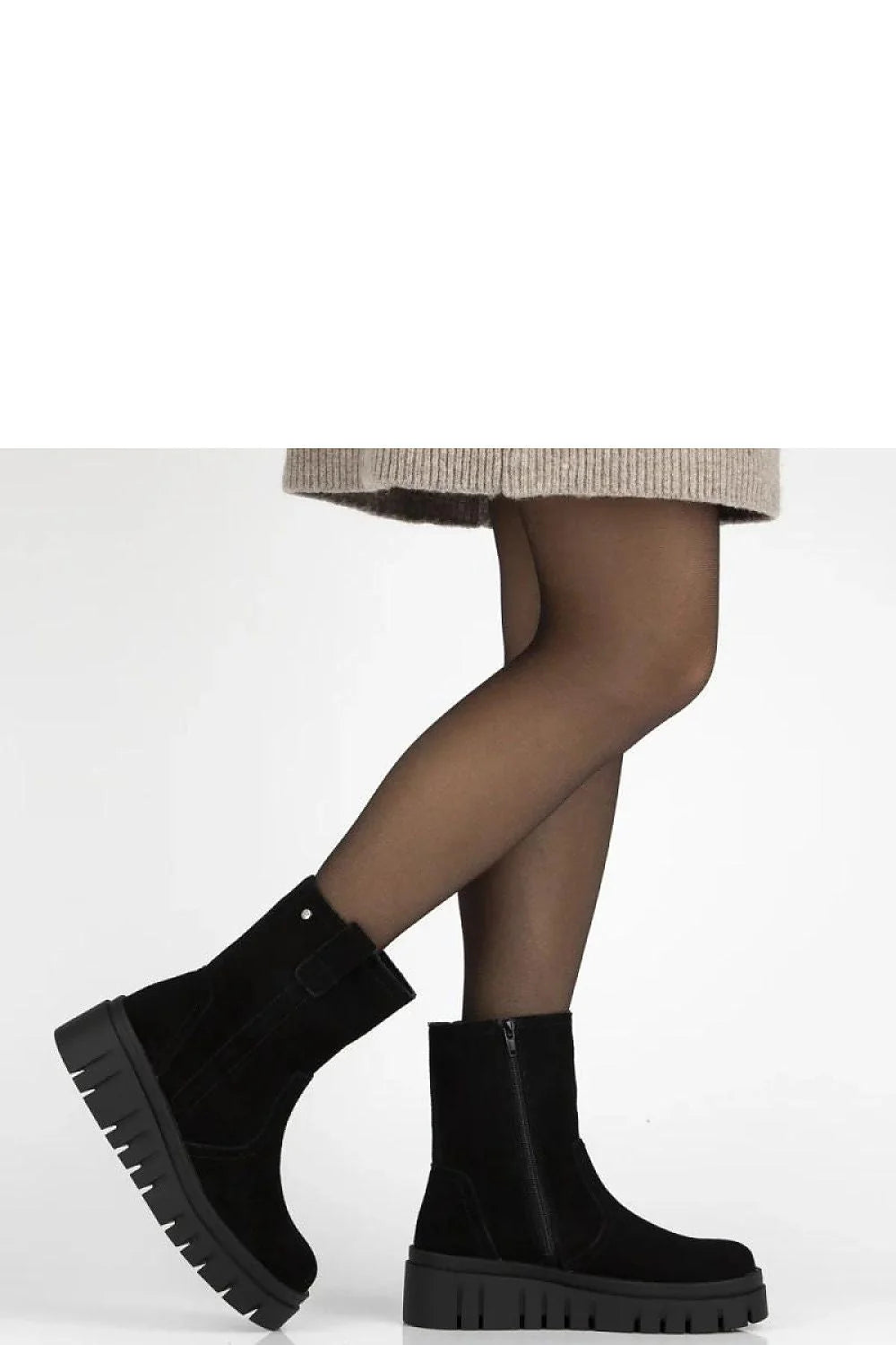 bottines noires suède daim talon compensé léger Filippo Richa femme confortables élégantes intemporelles urbaines semelle crantée antidérapante doublure chaude