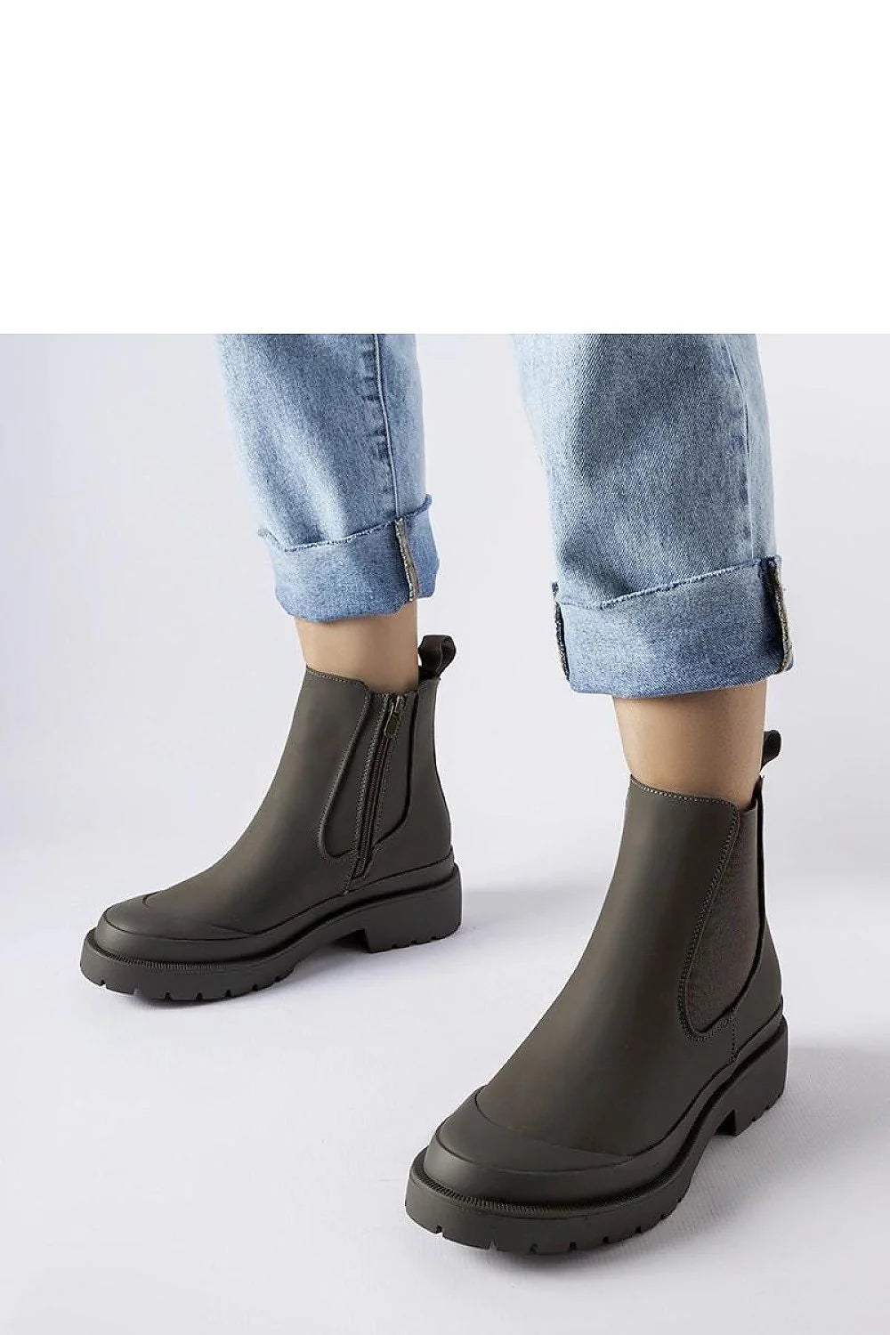 Bottines Chelsea vert kaki pour femmes, cuir synthétique, fermeture éclair latérale, semelle épaisse, talon moyen, confortable, style moderne, hiver, automne, quotidien, soirée